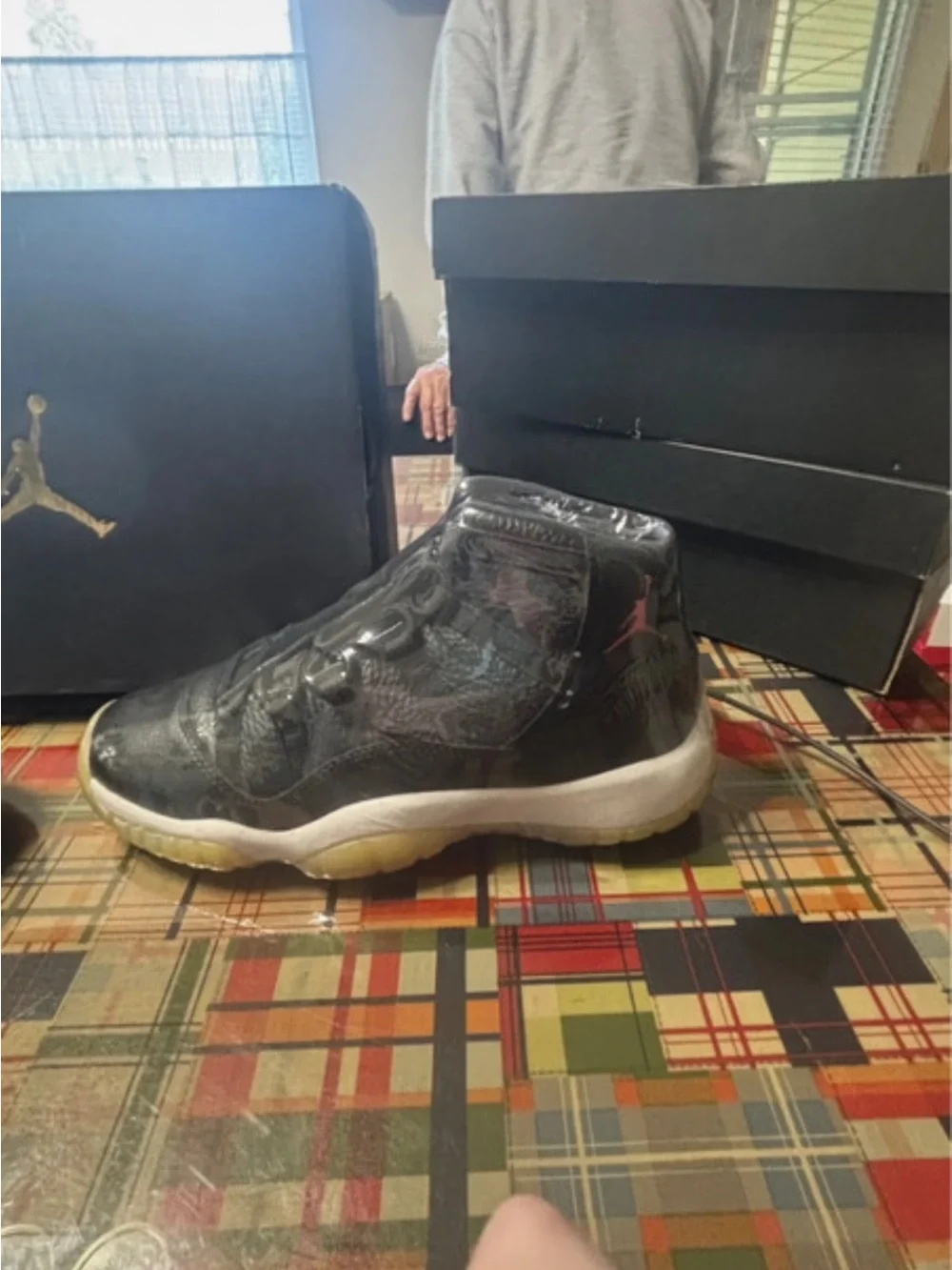 Jordan Black and Yellow Retro High-Top Sneakers